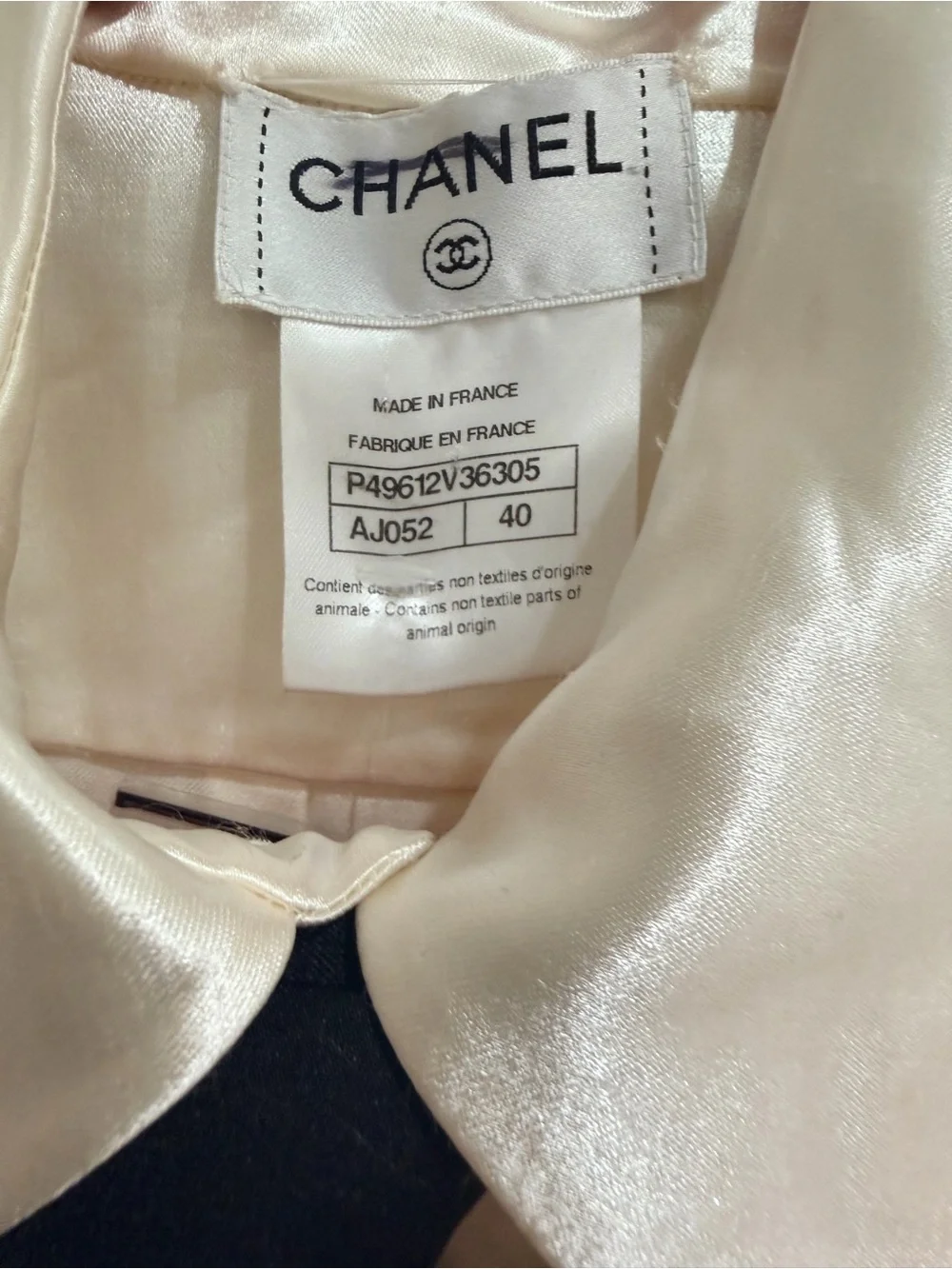 CHANEL Cream Satin with Black Bow Tie